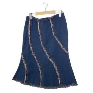 Y2K Prima Donna Skirt Boho Fringe Pull on Stretch Cotton Navy Denim 7